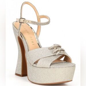 Gianni Bini Dempsey Glitter Rhinestone Bow Platform Heels